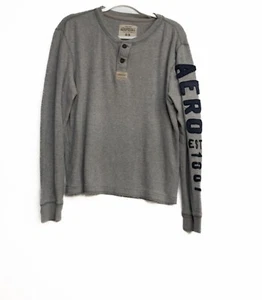 Aeropostale Mens Medium Long Sleeve Henley Waffle Knit Shirt Gray With Embroider - Picture 1 of 8