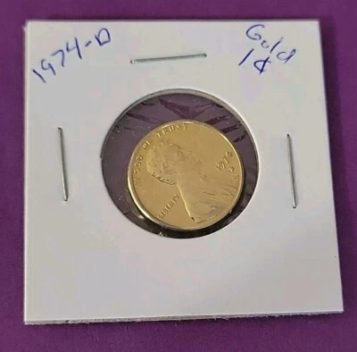1974 D Gold Plated Lincoln Memorial Cent AU Condition Fine Details - Image 1 of 4