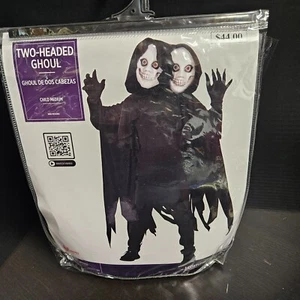 COSTUME GHOUL 2 TESTE Bambini Ragazzi Ragazze Grim Reaper Morte Fantasma Halloween NUOVO - Foto 1 di 7