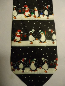 Corbata SpecialTies Negro Rojo Blanco Sello Bailando Navidad Pingüinos 59" - Imagen 1 de 2