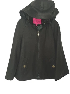 Abrigo Swing Forrado con Cremallera Completa de Lana Betsey Johnson Capucha Extraíble Verde para Mujer XS Foto 1 de 4