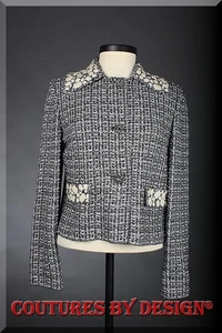 St John Strick Tweed verzierter Kragen Jacke grau/Kristalle Multi Größe 6 neu ohne Etikett - Bild 1 von 4