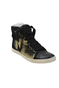 Lanvin Womens Velvet Cap Toe High Top Sneakers Shoes Metallic Black Gold Size 6 - Picture 1 of 7