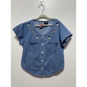 Vintage Disney Mickeys For Kids Embroidered Shirt Denim Top Girls Medium - Picture 1 of 4