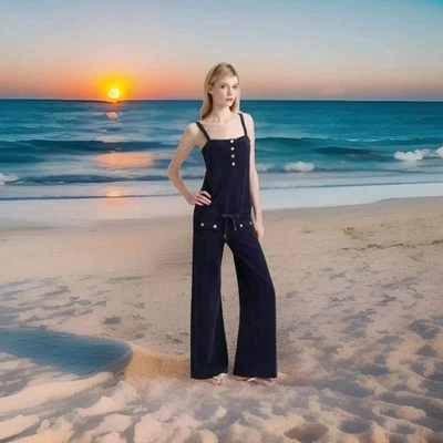 Y2K Juicy Couture Black Velvet Jumpsuit Romper Wide Leg Drawstring Size S - Image 1 of 4