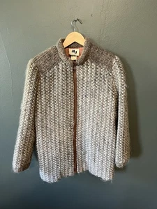 Vintage MJ Seattle Womens Brown Knit Full Zip Nylon Jacket Size Small - Picture 1 of 3