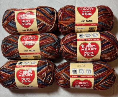 6 HILOS, corazón rojo corazón y suela calcetín hilo con aloe, 1,76 oz/213 yardas, rústica Foto 1 de 4