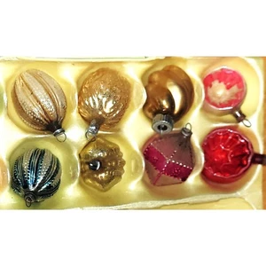 8 Vintage Mixed Glass/Mercury Christmas~ Shapes~ Indented~ Frosted ~Ornaments  - Picture 1 of 14