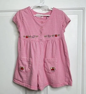 Lord & Taylor Romper Shorts Girls Medium 5-6 Pink Striped Strawberry Fruits VTG - Picture 1 of 9