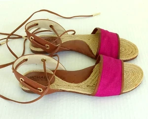 Size 5.5M Michael Kors Lilah Fuchsia Ankle Strap Women's Flat Sandals Shoes - Picture 1 of 11