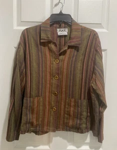 Vintage FLAX Women's 100% Linen Striped Lagenlook Button Jacket Small - Picture 1 of 4