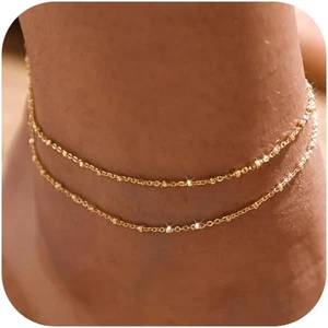 Anklets for Women 14K Gold Silver Plated Ankle Bracelets Trendy Waterproof Boho - Picture 1 of 12