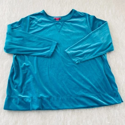 Sudadera pulóver de gran tamaño de terciopelo azul aguamarina Woman Within para mujer talla grande 3X Foto 1 de 4