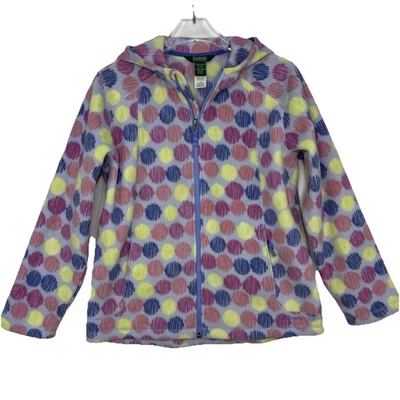LL Bean Niñas Sudadera con Capucha XL 18 Felpa Polar Cremallera Completa Chaqueta Pastel Lunares Acogedora Foto 1 de 4