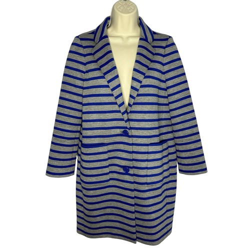 Cappotto oversize Kate Spade New York a righe subacquee giacca blu grigio preppy taglia XS