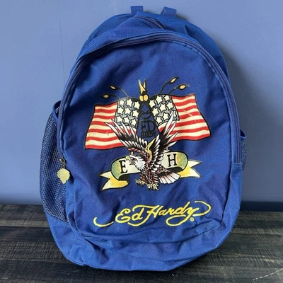 Mochila Ed Hardy de Christian Audigier Eagle bandera americana Y2K ropa de calle LEER Foto 1 de 4