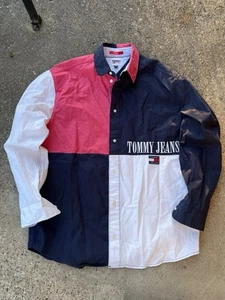Tommy Jeans Men’s Color Block Longsleeve Button Up Skate Fit Shirt Size Large - Picture 1 of 10