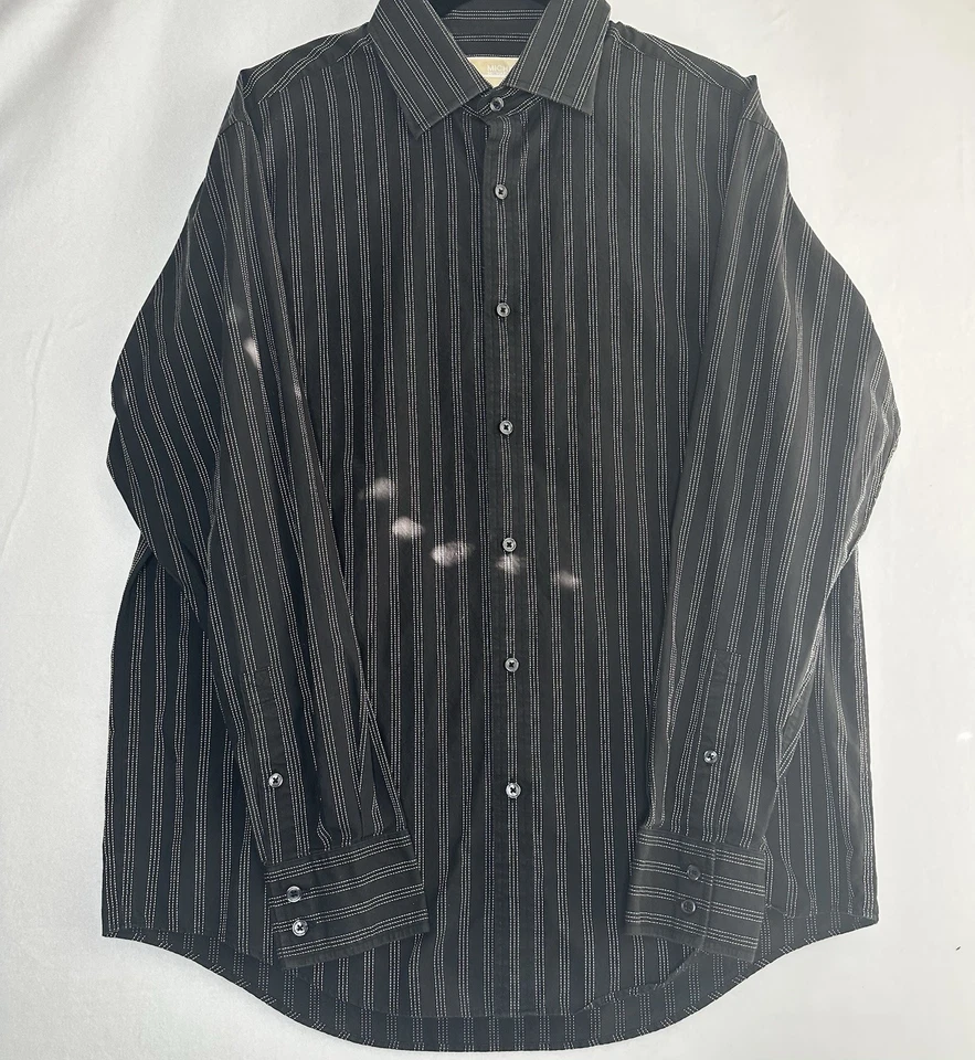 Camisa de vestir grande Michael Michael Kors para hombre negra blanca a rayas 100 % algodón Foto 1 de 4
