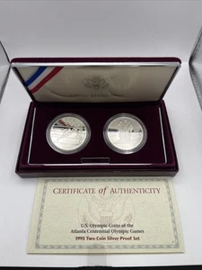 1995-P US Mint Atlanta Centennial Olympic Games 2 Proof Silver Dollars Coin Set - Picture 1 of 8