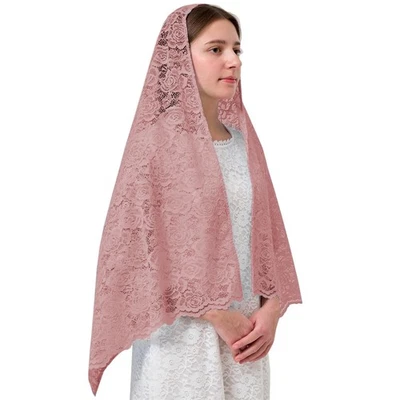 Velo capilla catedral rosa polvoriento - mantilla nupcial de encaje floral para ortodoxos con... Foto 1 de 4