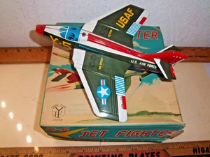 USAF X-5 KAMPFJET FLUGZEUG BLECH REIBUNGS SPIELZEUG 60er Jahre mit BOX JAPAN - Bild 1 von 4