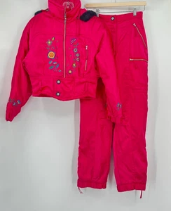 Ellesse Vintage Damen Skiset rosa Blumen bestickt 2-teilig Gr. S - Bild 1 von 7