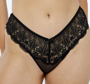 SAVAGE X FENTY Rihanna Deco Glass Lace Black Thong Panty NEW Womens Sz S 5 M 6 - Picture 1 of 8