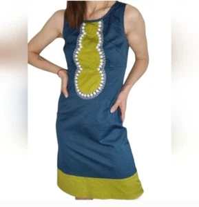 Boden WH188 Size 6R Blue Colorblock Beaded Embellished Sleeveless Shift Dress - Picture 1 of 13