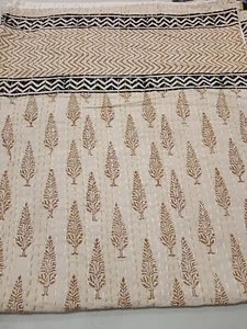 Indian Brown Bedspread Throw block Print Kantha Quilt,blanket Cotton king size - Picture 1 of 14