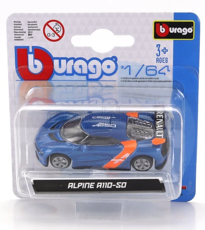 MODELLINO AUTO STATICO BURAGO RENAULT ALPINE A110 COUPE 2019 BLU ARANCIO 1/64 - Immagine 1 di 1