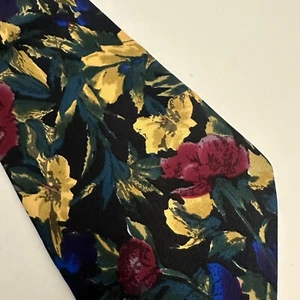Enrico Coveri 100% Italian Silk Necktie Floral Gold Green Burgundy Elegant Used - Picture 1 of 7