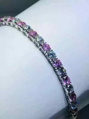 Brazalete Tenis 12CT Redondo Creado en Laboratorio Zafiro Diamante Chapado en Oro Blanco 14k 7" Foto 1 de 2