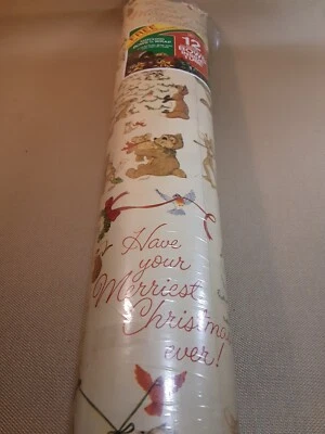 Rollo de envoltura de regalo vintage Navidad Papá Noel madera animales 36" 100 cuadrados AmericanGreeting Foto 1 de 4
