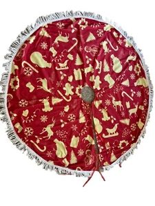 Christmas Tree Skirt Santa, Gingerbread Snowman Trees Red & Gold Tassels Fringe - Picture 1 of 2