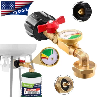 1Lb To 20Lb Propane Tank Refill Adapter Transfer Valve With Gauge ON-Off Control - Image 1 of 4