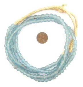Light Blue Recycled Glass Beads 7mm Ghana African Sea Glass Round 24 Inch Strand - Picture 1 of 1