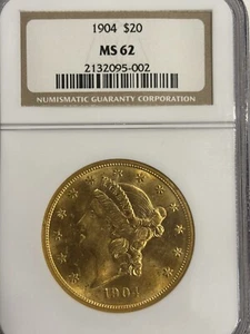 1904 Gold $20 Dollars NGC MS62 Double Eagle Liberty Head Bullion Looks PL!! - Picture 1 of 4