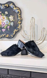 Robert Clergerie Tallia black fur hair mules 37.5 7Slip On Slide Heels $595 - Picture 1 of 5