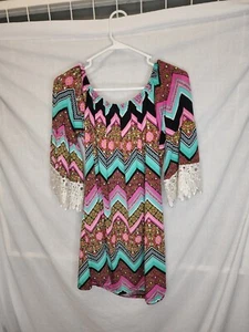 Chevron Top Tunic Boho Blouse Size XLarge 3/4 Lace Multi-Color Hippie Women's  - Picture 1 of 7