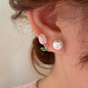 Summer Tulip Flower Pearl Necklace Earrings Simple Fashion Girls> For Women C8C8 - Picture 1 of 16