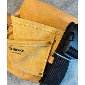 Bolsa de herramientas y clavos Husky de 3 bolsillos con cinturón de tela de polietileno trabajo cuero gamuza resistente - Imagen 1 de 6