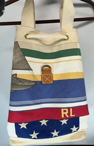 Vintage Polo Ralph Lauren Navy Reserved Yacht Athletic Canvas Drawstring Bag - Picture 1 of 18