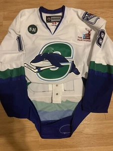 Game Worn Haley Connecticut Whale AHL Used Jersey Wolf Pack 56 Enforcer White - Picture 1 of 7