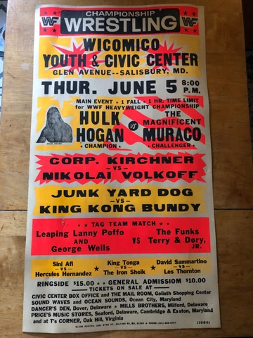 RARE Vintage 1986 WWF Championship Wrestling Event Broadside Poster Hulk Hogan Cover