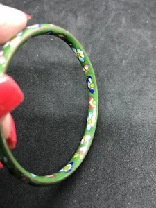 Vintage Cloisonné Multi Colored Porcelain On Brass Bangle Bracelet 1/2” - Picture 1 of 3
