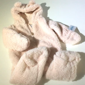 Carter’s Pink Fleece Sz 3m One Piece Footie Hooded Outerwear Full Zip Bear Ears - Picture 1 of 6