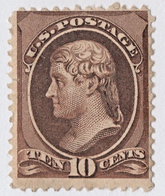 US Sc# 209 *MINT OG H* { 10c BROWN JEFFERSON } 1882 AMERICAN BANKNOTE CV$ 160.00 - Image 1 of 3