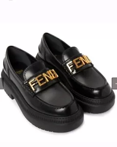 New Fendi Fendigraphy Black Leather Moccasin Platform Loafers 39 - Picture 1 of 13