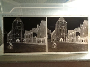 PLAQUE PHOTO VERRE STEREO BLEVY (28)  EGLISE SAINT PIERRE  CYCLISTE - Picture 1 of 1