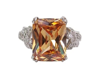 Anillo grande de piedra circonita cúbica color topacio naranja con piedras circonitas transparentes Nuevo Foto 1 de 4
